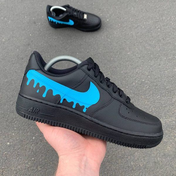 نایک ایرفورس وان لو کاستوم مشکی آبی Nike Air Force 1 Low Custom